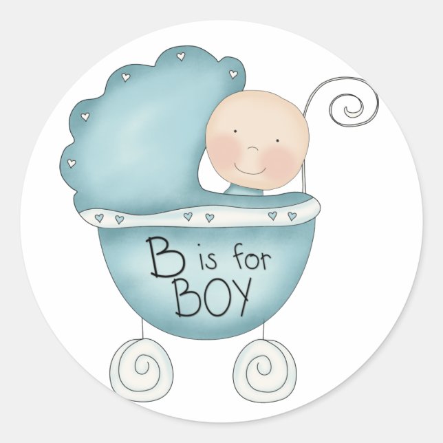B is for Boy Blue Baby Buggy Classic Round Sticker (Front)
