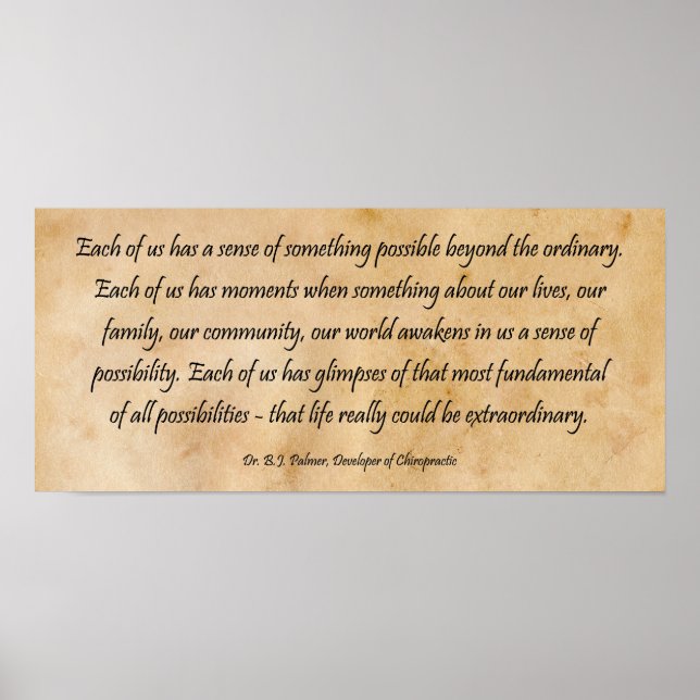 B J Palmer Extraordinary Life Chiropractic Poster (Front)