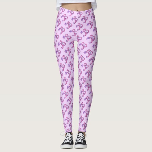 B leggings à motifs rose violet monogrammé (Devant)