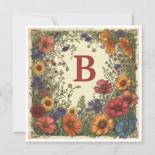 "B" Milano Red: Bloom & Monogram Holiday Card