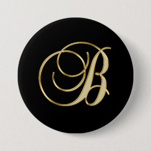 B Monogram B gold script 3 Inch Round Button
