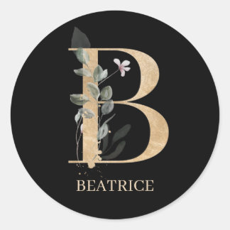 B Monogram Floral Personalized Classic Round Sticker