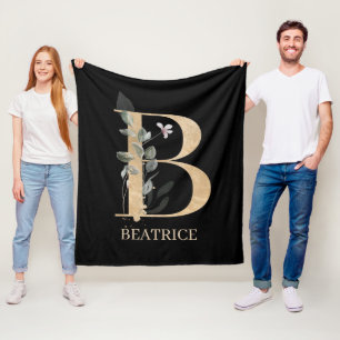 B Monogram Floral Personalized Fleece Blanket