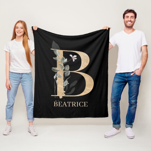 B Monogram Floral Personalized Fleece Blanket (In Situ)