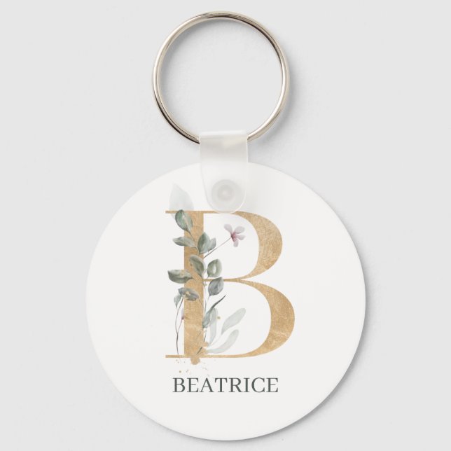 B Monogram Floral Personalized Keychain (Front)