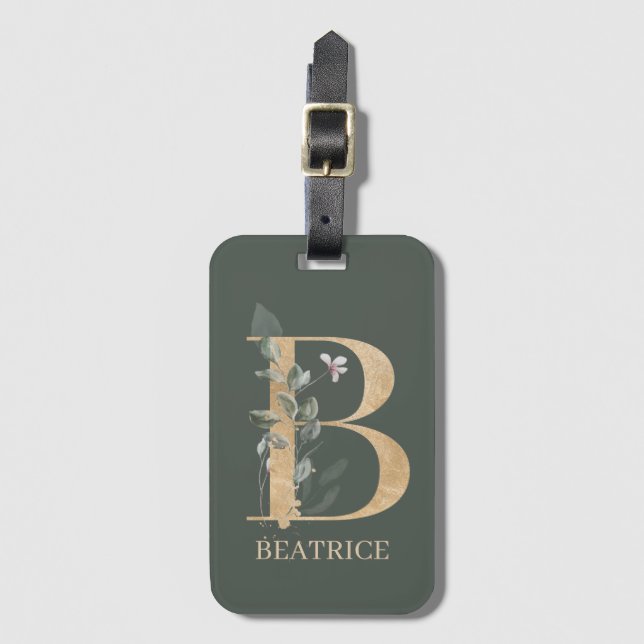 B Monogram Floral Personalized Luggage Tag (Front Vertical)