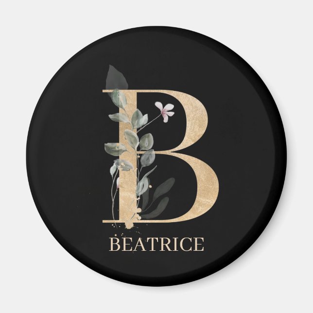 B Monogram Floral Personalized Magnet (Front)