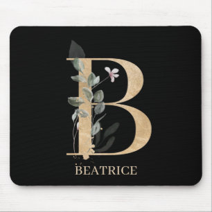 B Monogram Floral Personalized Mouse Pad
