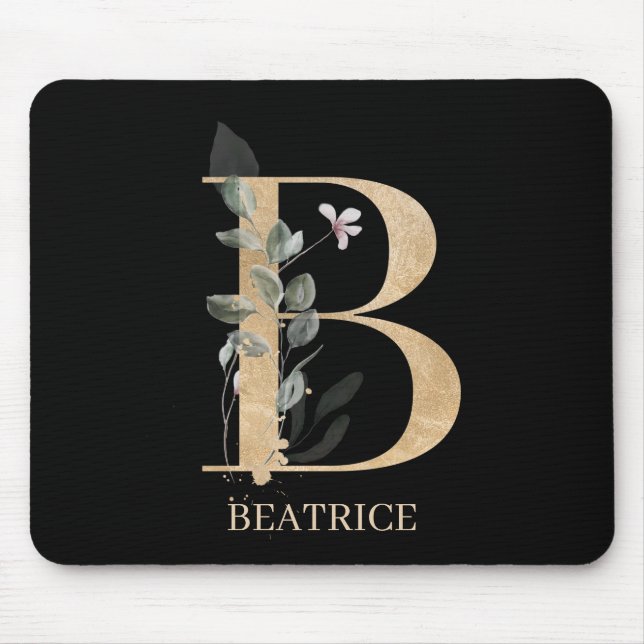 B Monogram Floral Personalized Mouse Pad (Front)