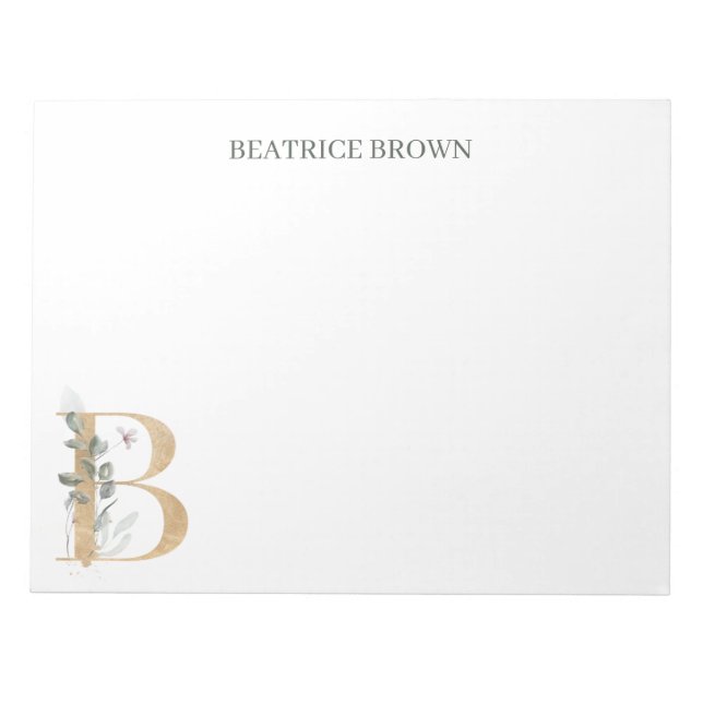 B Monogram Floral Personalized Notepad (Front)
