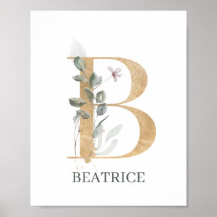 B Monogram Floral Personalized Poster