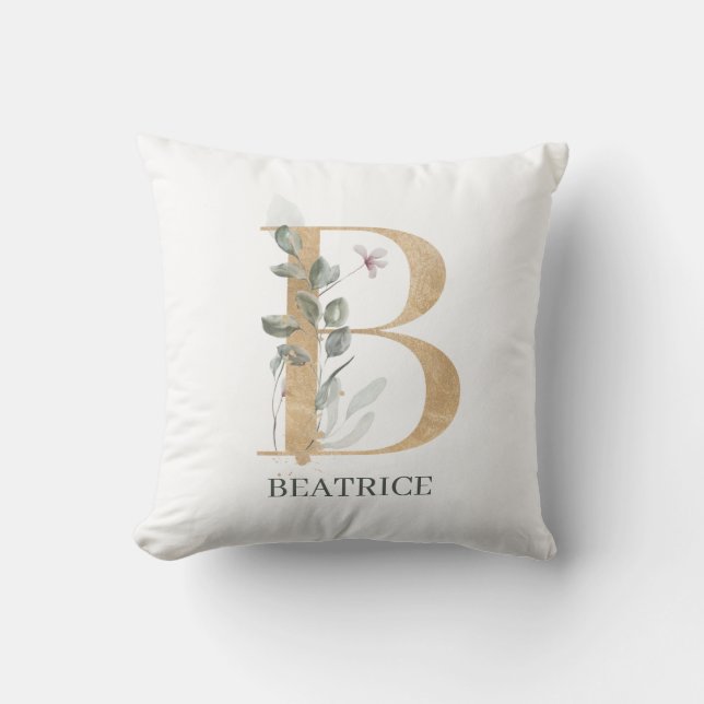 B Monogram Floral Personalized Throw Pillow (Front)
