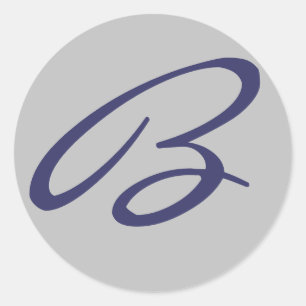 "B" MONOGRAM GRAY AND NAVY BLUE CLASSIC ROUND STICKER
