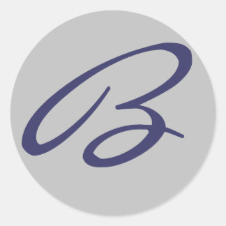 "B" MONOGRAM GRAY AND NAVY BLUE CLASSIC ROUND STICKER