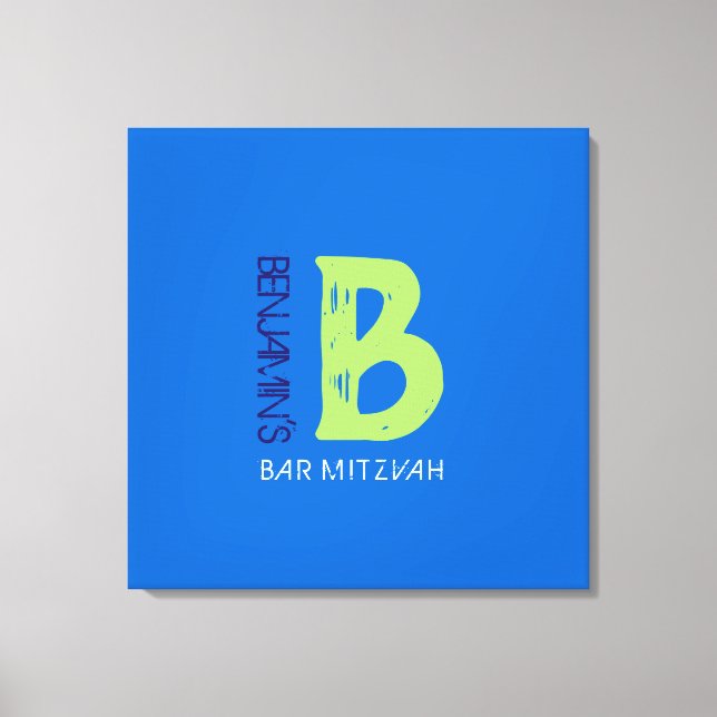 B Monogram Initial Bar Bat Mitzvah Sign-In Board Canvas Print (Front)