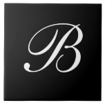 B Monogram Initial White on Black Tile<br><div class="desc">Classic White Letter Monogram on Black Background,  B.</div>