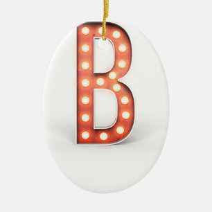 B Monogram Marquee Bulb Ceramic Ornament