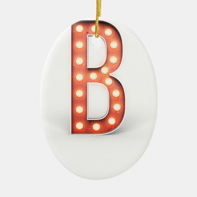 B Monogram Marquee Bulb Ceramic Ornament (Front)