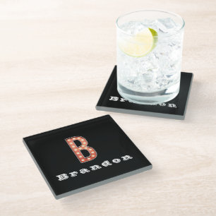 B Monogram Marquee Bulb Personalized Glass Coaster
