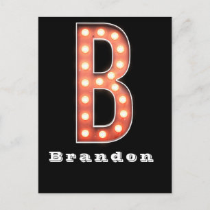 B Monogram Marquee Bulb Personalized Postcard