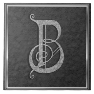 B Monogram "Medieval Grey Stone" Ceramic Tile