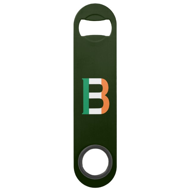 B Monogram overlaid on Irish Flag bocnt Bar Key (Front)