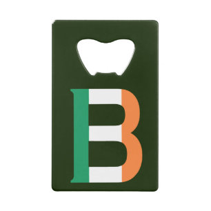 B Monogram overlaid on Irish Flag bocnt Credit Card Bottle Opener