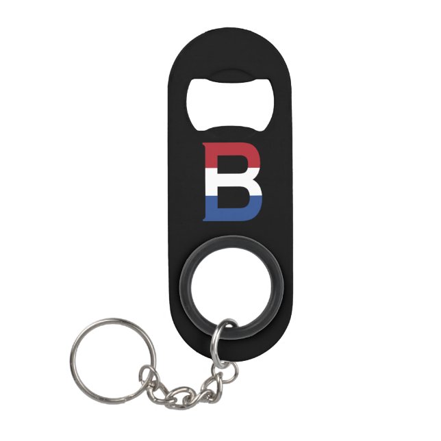 B Monogram overlaid on NLD Flag on bk bocnt Keychain Bottle Opener (Front)