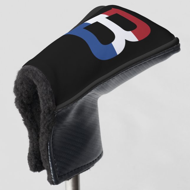B Monogram overlaid on NLD Flag on bk pccnt Golf Head Cover (3/4 Front)
