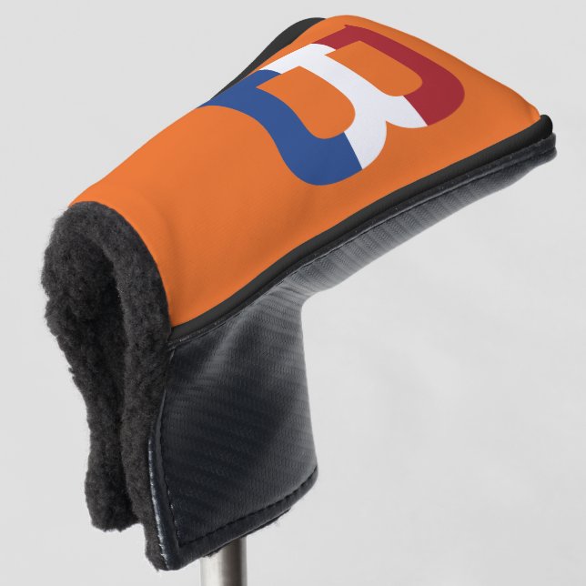 B Monogram overlaid on NLD Flag on or pccnt Golf Head Cover (3/4 Front)