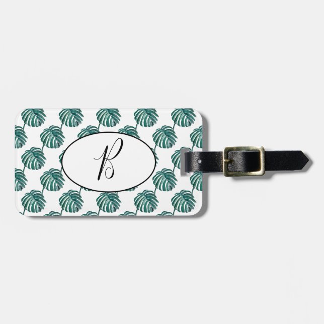 B Monogram Palm Print Turquoise Luggage Tag (Front Horizontal)