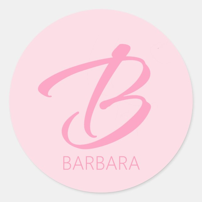 B Monogram Personalized Pink Classic Round Sticker (Front)