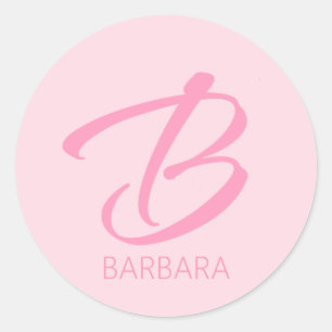 B Monogram Personalized Pink Classic Round Sticker