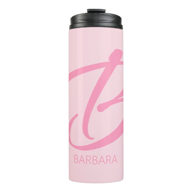 B Monogram Personalized Pink Thermal Tumbler (Front)