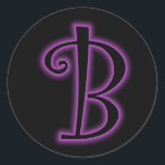 B Monogram Purple Neon Classic Round Sticker<br><div class="desc">B Monogram Purple Neon</div>