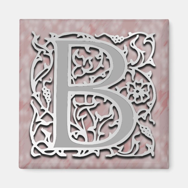 B Monogram "Silver Stone" Square Magnet (Front)