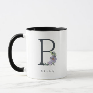B Monogram Watercolor Purple Floral Mug
