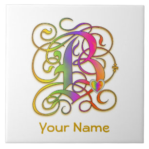 B Monogram Your Name "Gothic Rainbow" Ceramic Tile