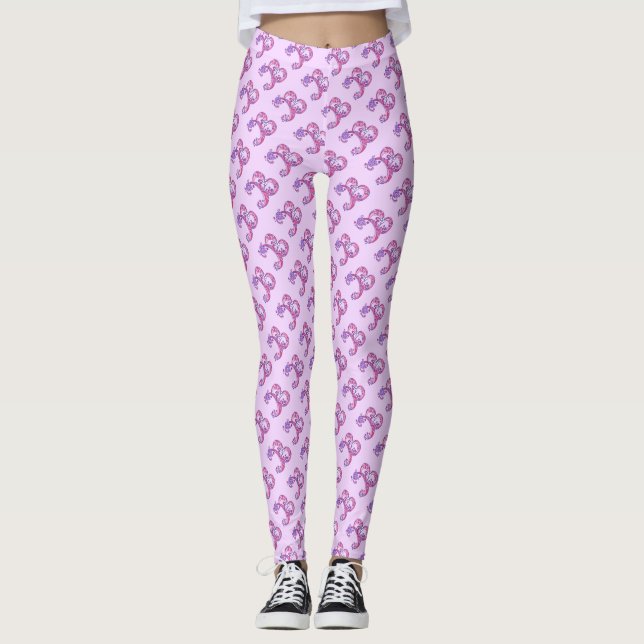 B monogrammed purple pink patterned leggings (Front)