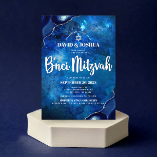B’nei Mitzvah Modern Blue Agate Watercolor Script Invitation