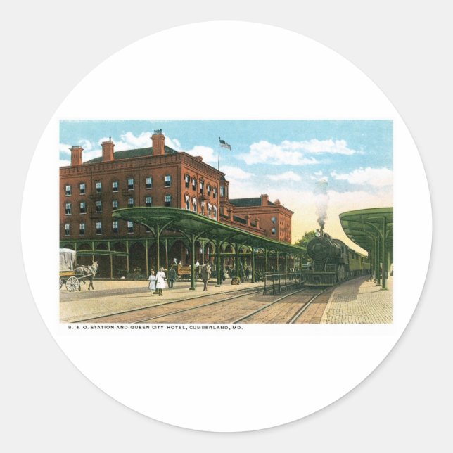 B&O Station & Queen City Hotel, Cumberland, MD Classic Round Sticker (Front)
