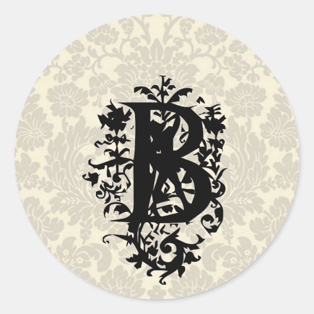 "B" Ornate Baroque Monogram Classic Round Sticker (Front)