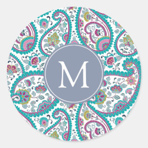 B Persian  Boteh Paisley Pattern Monogram Sticker