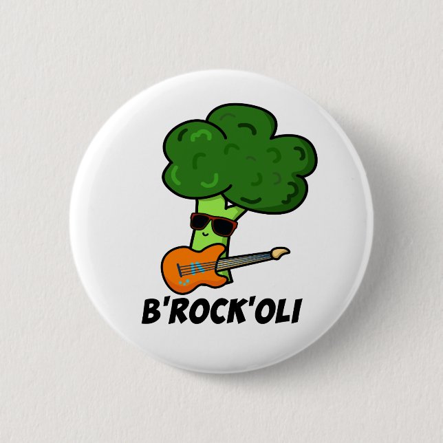 B-Rock-Oli Cute Rocker Broccoli Pun 2 Inch Round Button (Front)