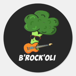 B-Rock-Oli Funny Rocker Broccoli Pun Dark BG Classic Round Sticker