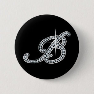 B script "Diamond Bling" 2 Inch Round Button