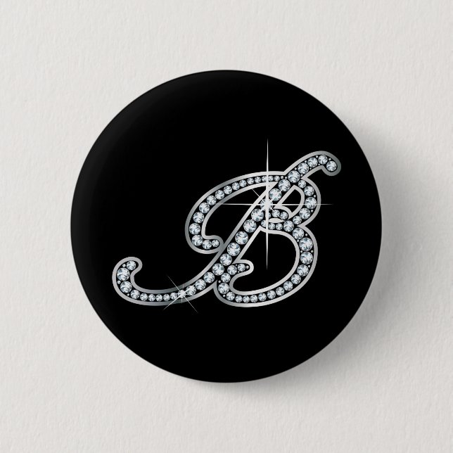 B script "Diamond Bling" 2 Inch Round Button (Front)