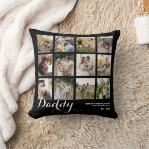 B & W 12 Photo Collage Daddy Pictures Keepsake Throw Pillow