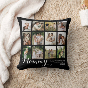 B & W 12 Photo Collage Mommy Pictures Keepsake Throw Pillow