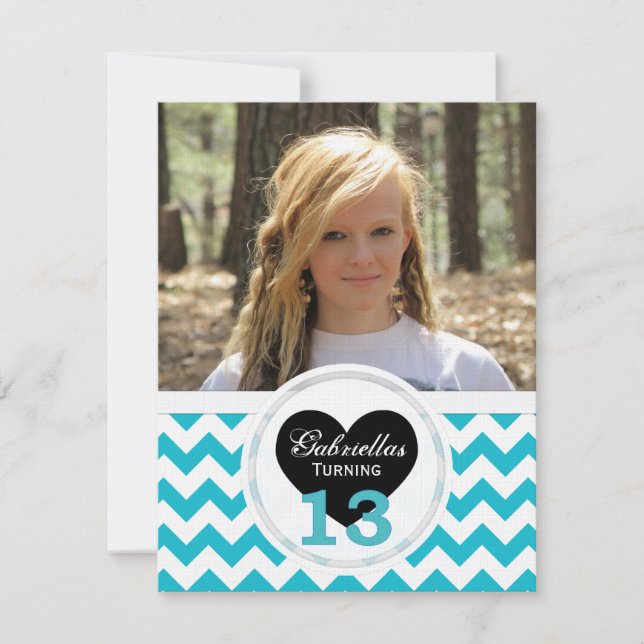 B&W 13th Birthday Chevron Print: Party Invitation (Front)